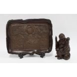 'Three Wise Monkeys' Japanese carved wooden panel together with a Buddha style figure (2) 22 x 28cm.