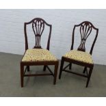 Two Georgian oak splat back side chairs with slip in seats, 98 x 49 x 43cm. (2)