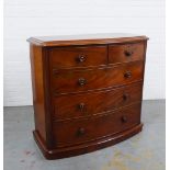 19th century mahogany bow front chest, the top with moulded edge above two short and three long