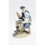 Lladro figure of an old fisherman / sailor with a boy, 28cm