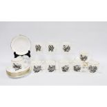 Crown Staffordshire set of ten coffee cans and saucers, with monochrome birds and gilt edged rims (