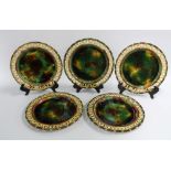 Set of five Wedgwood majolica plates with reticulated rims, (5)