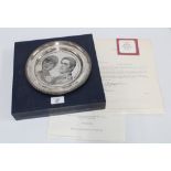 HRH The prince of Wales and Lady Diana Spencer commemorative silver 'The Royal Wedding Plate', boxed