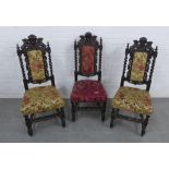 Set of three oak Jacobean style high back chairs. 116 x 50 x 47cm. (3)