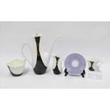 Karlovarsky porcelain coffee set comprising coffee pot, sugar bowl (rim chipped) cream jug, six cups