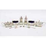 Seven early 20th century silver cruets to include Mappin & Webb pepper and mustard and four others