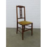 Edwardian mahogany & inlaid side chair, 96 x 39 x 35cm.