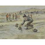 Henry Wilkinson, coloured etching of curlers, signed in pencil and framed under glass, 35 x 25cm
