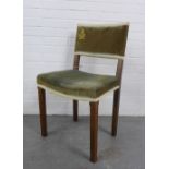 George VI limed oak Coronation chair, by W.Hands and Son, blue velvet upholstery with royal