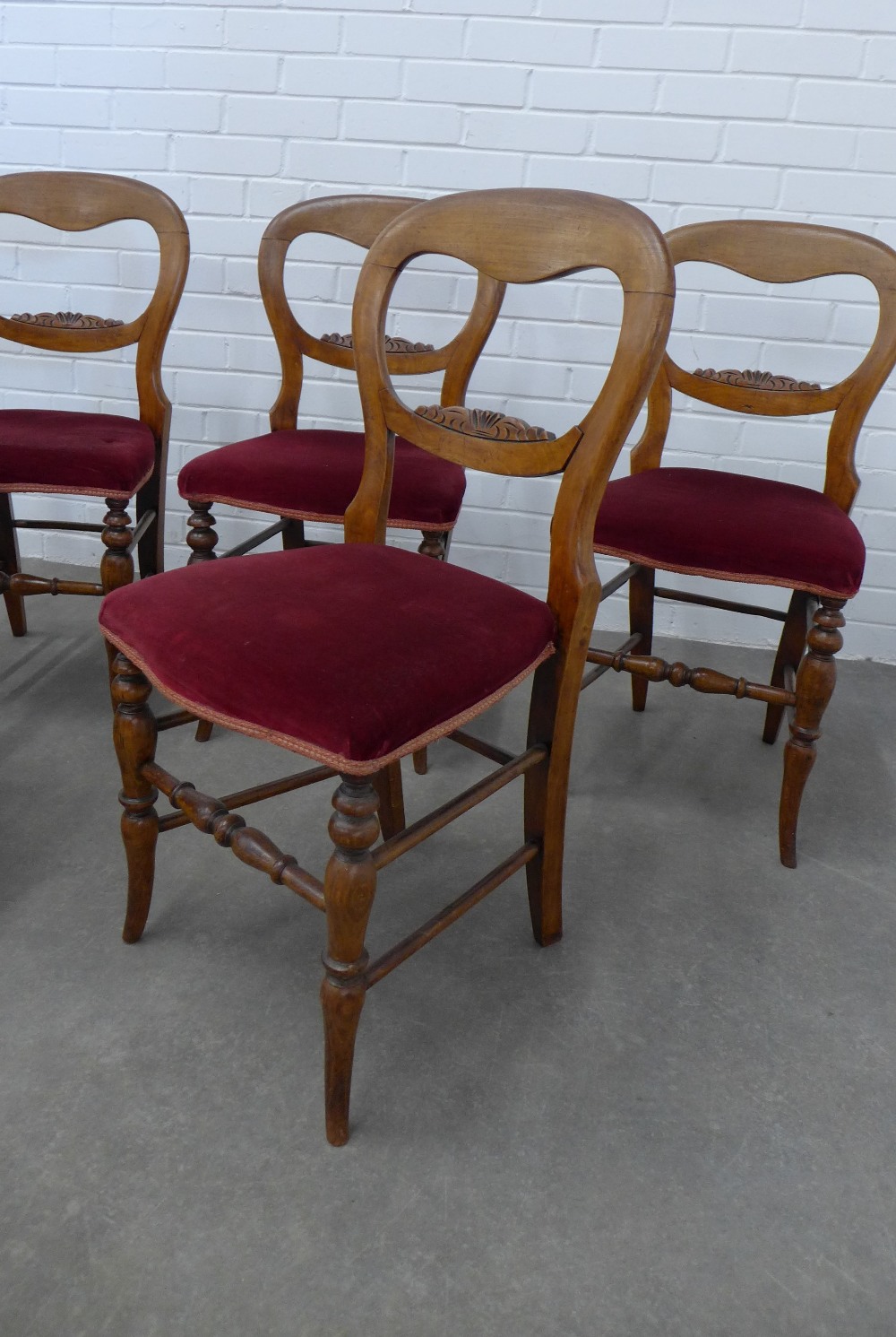 Set of six mahogany balloon back chairs with red upholstered seats. 82 x 41 x 37cm. (6) - Image 2 of 2