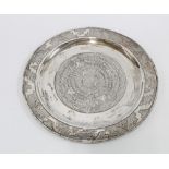 Silver charger / plate with Aztec style pattern, stamped Sterling 925, 28cm diameter