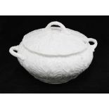 Wedgwood white glazed tureen and cover, leaf moulded pattern, 20 x 31cm.