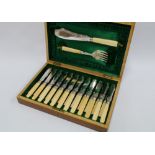 Victorian mahogany canteen with silver plated fish servers and fish knives and forks, the flatware