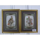 Two Indian hardstone painted plaques, framed, 11 x 16cm (2)