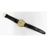 Gents vintage gold cased Omega wristwatch, champagne dial with numerals 3,9 & 12 with seconds