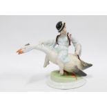 Herend figure of a boy riding a goose, 20cm