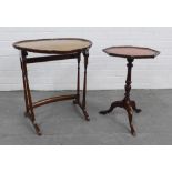 Walnut pie crust table together with a mahogany wine table with octagonal top. 59 x 53cm. (2)