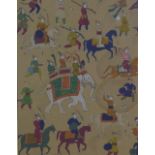Indian School printed fabric panel in a glazed frame, 35 x 45cm