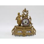 19th century French gilt metal clock with Sevres style panels, with a circular porcelain dial beside
