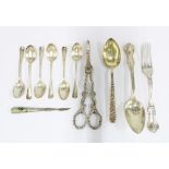 Victorian silver fork and spoon, London 1847, six Sheffield silver teaspoons, Georgian silver