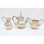 Victorian silver gilt three part tea service, Edward & John Barnard, London 1863, with gadrooned