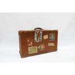 Vintage brown leather Travel suitcase, 37 x 62cm.