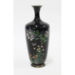 Small Japanese cloisonne vase with bird and flowers on a blue ground, 15cm (a/f)
