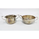 George V silver twin handled bowl, London 1914, 11cm diameter, and another silver bowl by by James