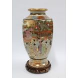 Japanese earthenware Satsuma type vase typically painted with figures and mount fuji in the
