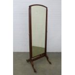 Mahogany cheval mirror with acorn finials and honeysuckle pattern, 174 x 60 x 58cm.