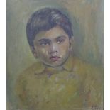 20th century Indian School, head and shoulders portrait of a boy, oil on canvas, signed with