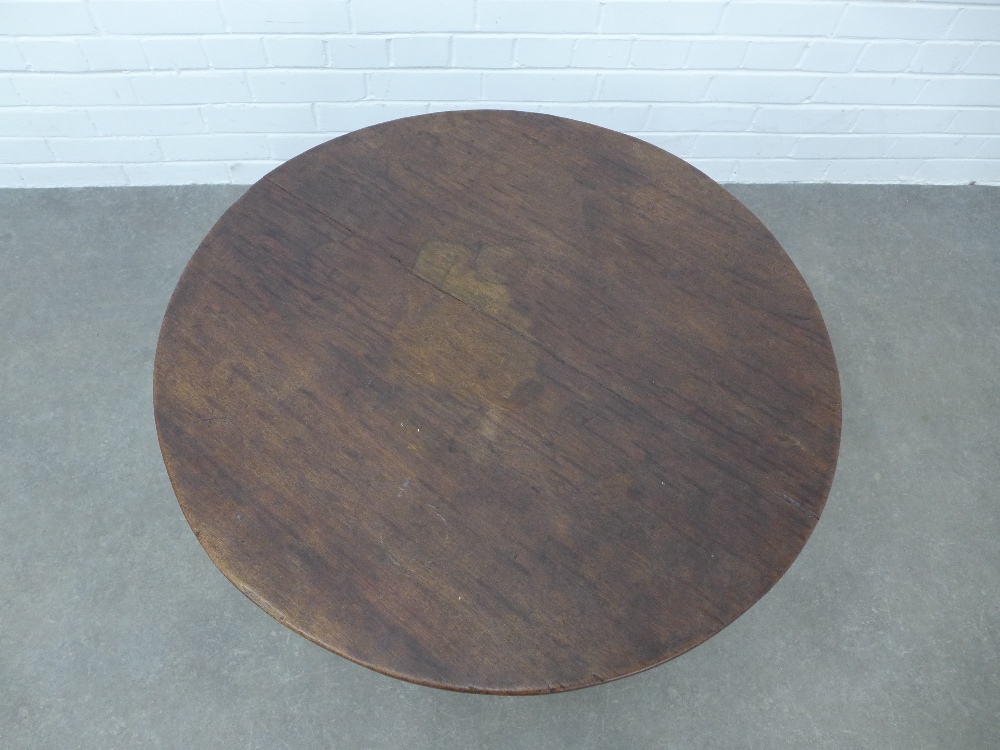 19th century tilt top table, circular top (split) on tripod legs and pad feet, 49 x 82 x 80cm. - Image 2 of 2