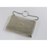 George V silver purse / aide memoire, Sheffield 1915, engine turned decoration and green leather