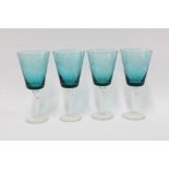 Set of four fruit and vine etched wine glasses with green glass bowls and clear knop stems (4) 20cm.