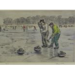 Henry Wilkinson, coloured etching of curlers, signed in pencil and numbered 48 / 75, framed under