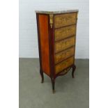 Inlaid cabinet / chest, marble top with five drawers, with gilt metal mounts and cabriole legs,