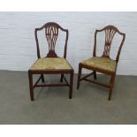Two mahogany shield back chairs with slip in seats. 92 x 53 x 39cm. (2)
