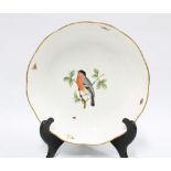 Meissen osier border shallow bowl with bird and insects pattern, blue crossed swords mark