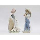 Two Lladro figures, Flowers on the Back 1286 and a girl with geese, taller 24cm (2)