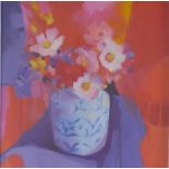 Suzan Malcolm, (SCOTTISH CONTEPORARY) still life vase of flowers, oil on canvas, signed, framed