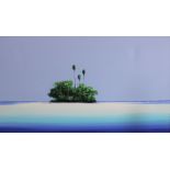 Henderson Cisz, (b.1960) beach scene of a palm tree island in the sea, acrylic on canvas, signed