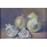Agnes Louise Holding (British), watercolour still life of pomegranates, signed, under glass within