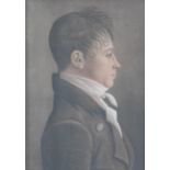 French 18th Century pastel, profile of a young man, framed under glass with Abbott & Holder label