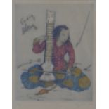 Elyse Ashe Lord (BRITISH 1900-1971) 'Indian Dilruba', etching colour 22/75, signed in pencil, framed