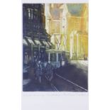 Barbara Jackson, 'Winter Evening Amsterdam'. coloured A/P, signed in pencil and framed under glass