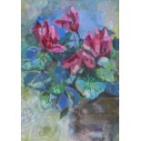 Veronica Robertson, (SCOTTISH CONTEMPORARY) Cyclamen, mixed media still life, signed with initials