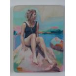 Layla Rose 'Swimsuit' oil on board, signed, within a showcase frame, 15 x 20cm