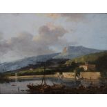 Early 19th century school, oil on panel of an Italian lake scene , signed indistinctly bottom right,