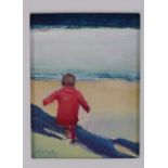 Layla Rose, Beach Red, oil on panel, signed and framed, 13 x 12.5cm