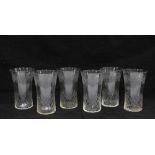 Set of six Edwardian etched glass tumblers, 12cm